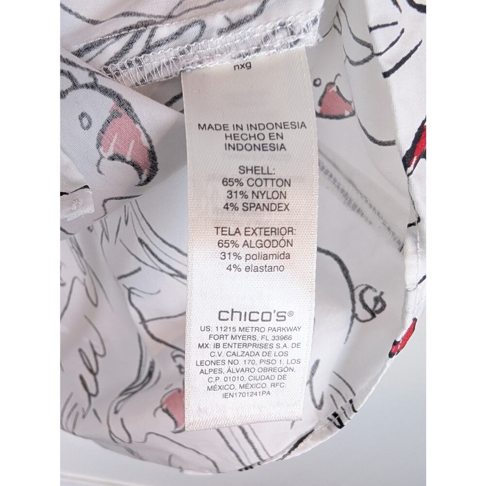 Chicos Top Amazon Parrots Print Tie Front Popover Alabaster Novelty White Size M - Picture 7 of 10